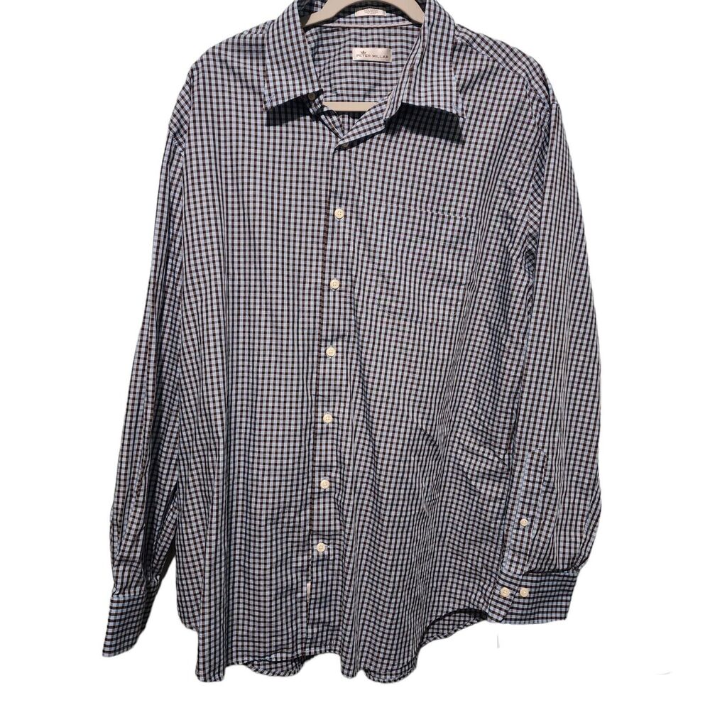 Peter Millar Shirt Mens XL Blue Button Down Gingham Weekender Finish Extra Large